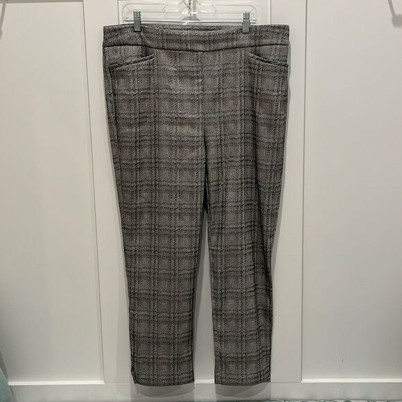 Chico's So Slimming Brigette Plaid Shine Metallic Silver Ankle Pants - Picture 1 of 9